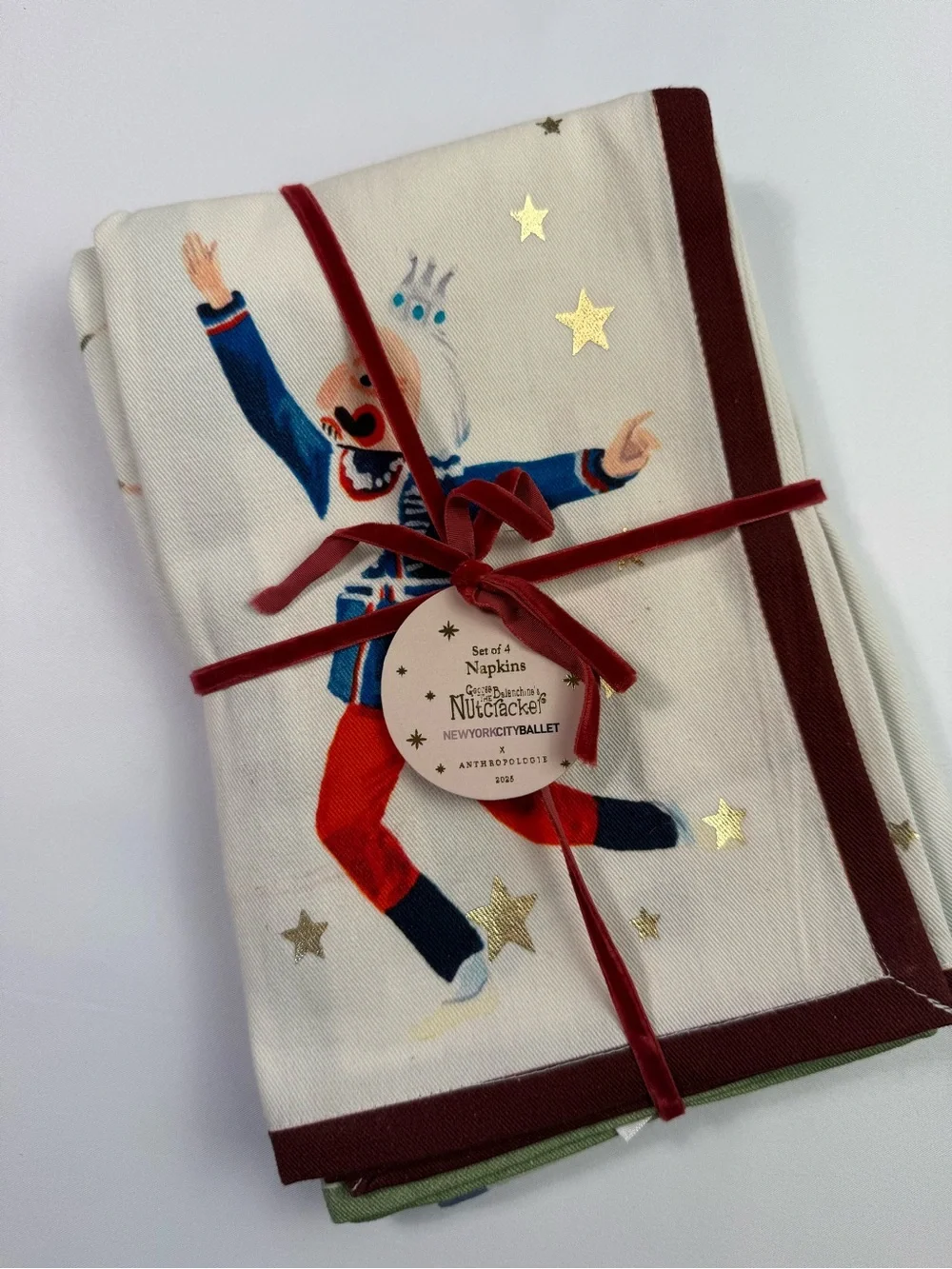 Anthropologie Nutcracker Ballet Napkins in Red, Blue, Gold, White